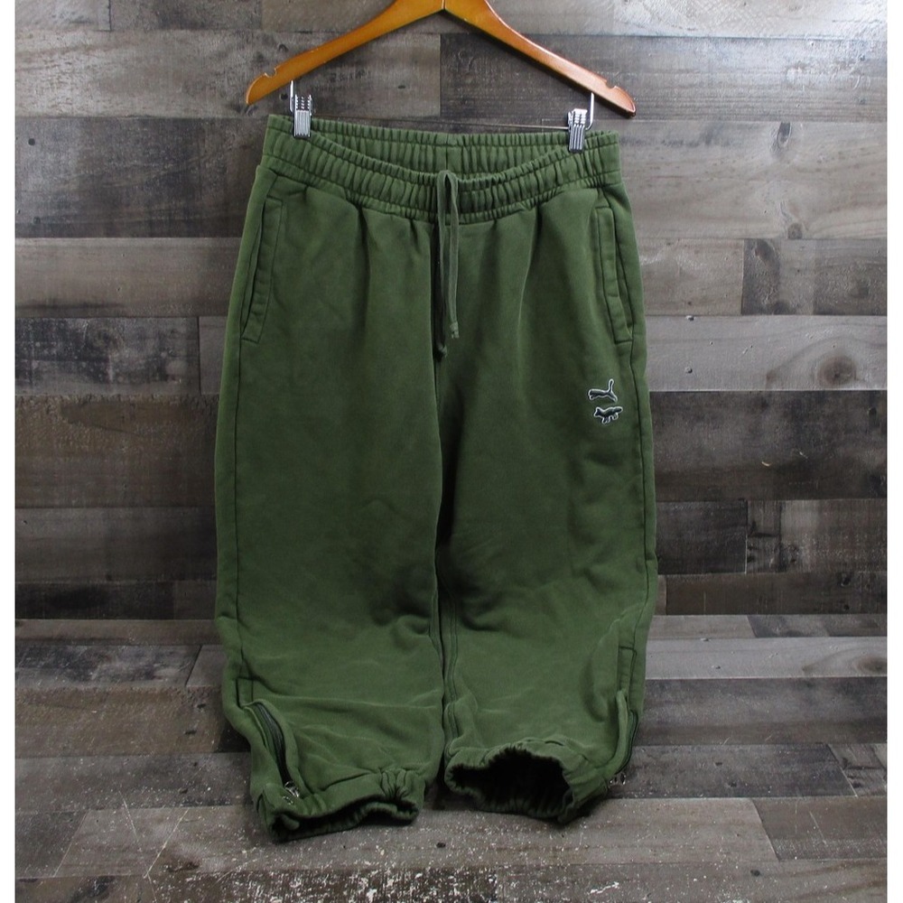Puma x Maison Kitsuné Pants Mens Large Green Joggers Sweatpants Zip Cuff Logo